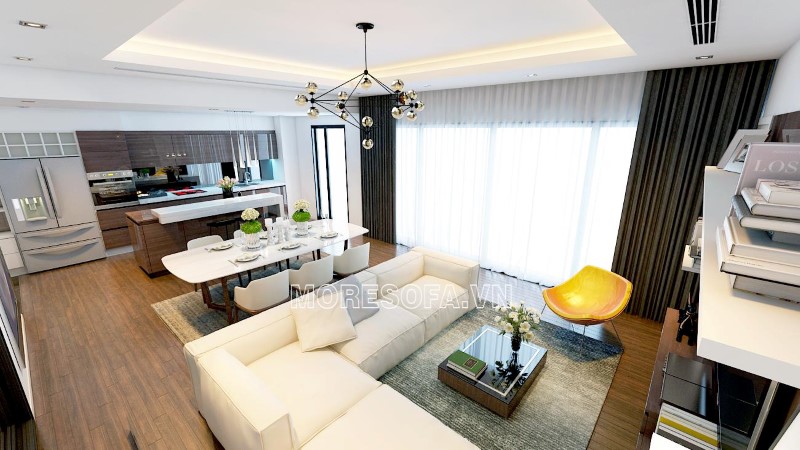 Ghế sofa góc màu trắng bọc da cao cấp